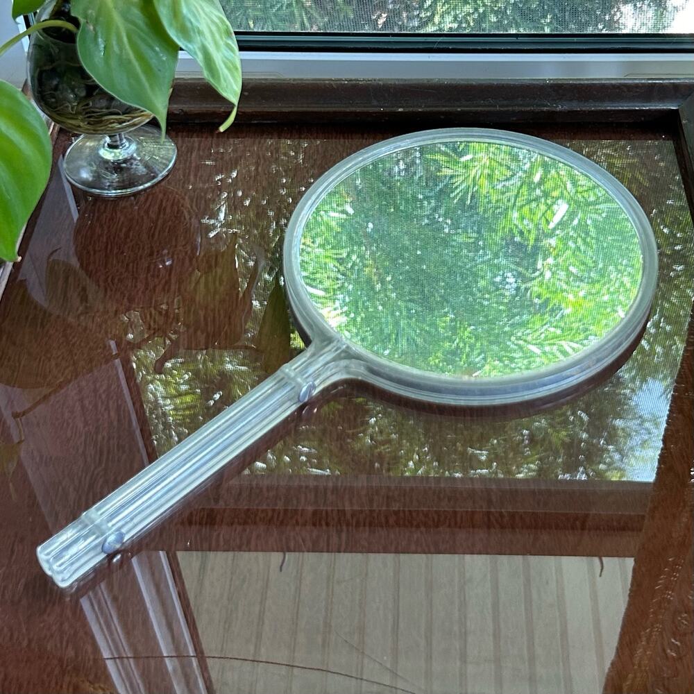 Vintage Clear Lucite Double-Sided Acrylic Hand Mirror